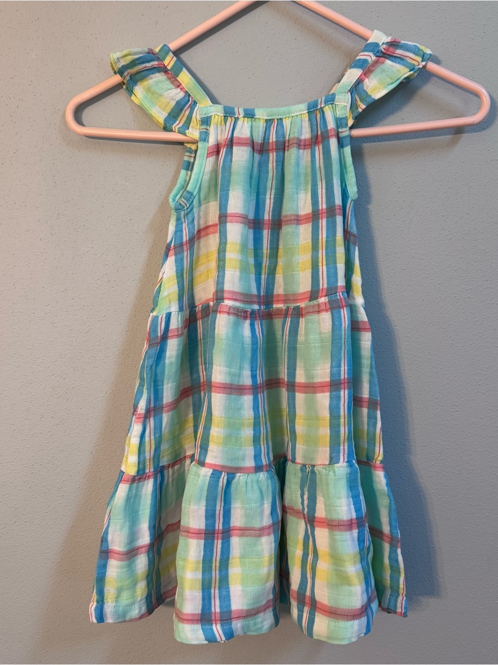 Angel Dear Pastel Plaid Ruffle Tier Shift Dress 3T